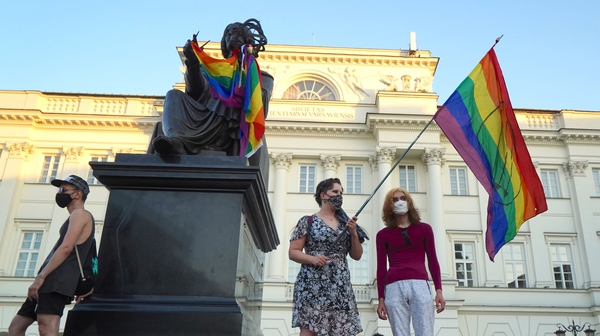 Members of the anti-homophobia group 'Stop Bzdurom' have said they hung flags on statues of Jesus and other figures last week as part of a fight for LGBT rights