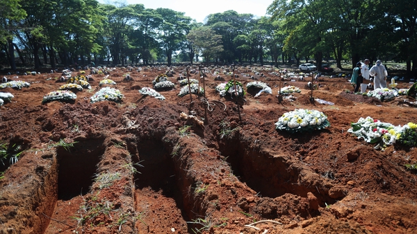 Graves of Covid-19 victims at the the Vila Formosa cemetery, in Sao Paulo