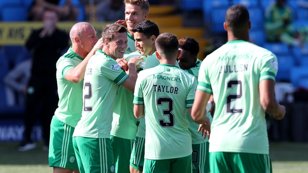 Celtic's Ryan Christie (hidden) celebrates scoring his side's goal
