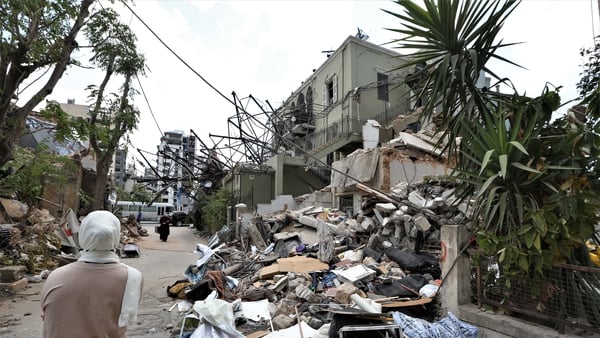 The scene today in Beirut as properties lie damaged from the devastating explosion in the city's port area