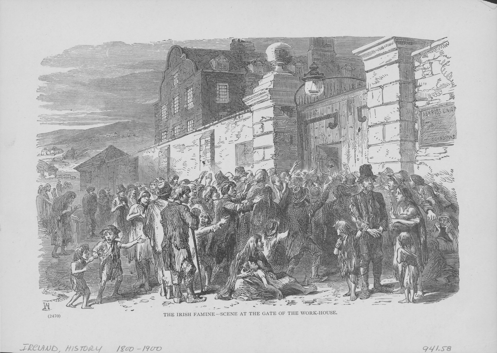 Image - Crowds gather outside a workhouse begging to be allowed to enter in this engraving created circa 1846-1847. Source: Archive Photos/Getty Images