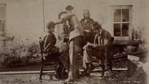 Charles Browne measures Tom Connelly on Inis Mór in 1892 while Alfred Haddon notes the data. Photo: courtesy of the Board of Trinity College Dublin