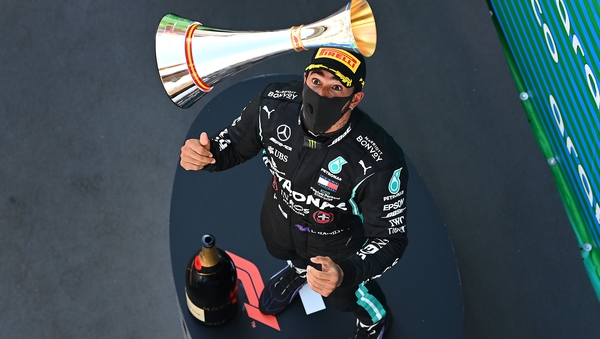 Lewis Hamilton celebrates his victory at the Circuit de Barcelona-Catalunya