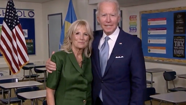 Joe and Jill Biden seen in a screenshot from the livestream of the 2020 Democratic National Convention