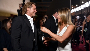 Brad Pitt and Jennifer Aniston, pictured backstage at this year's Oscars