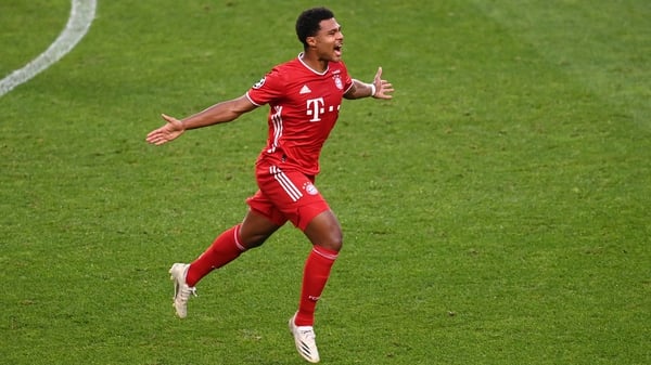Serge Gnabry celebrates as his strike hands Bayern Munich the lead