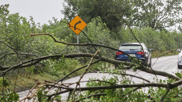 Motorists contend with downed trees on the N72 just outside of Fermoy in Co Cork following Storm Ellen