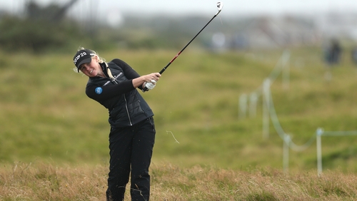 Meadow playing her second shot on the 15th hole