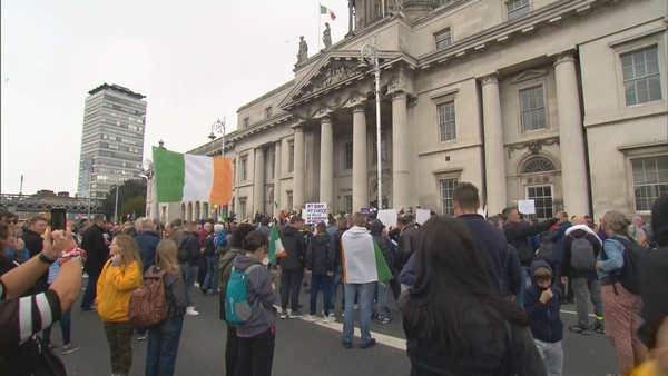 Protestors at an anti-lockdown rally in Dublin in August 2020