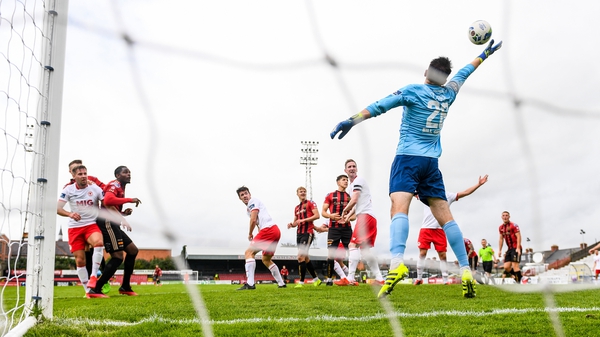 Andre Wright heads home Bohemians' second goal at Dalymount