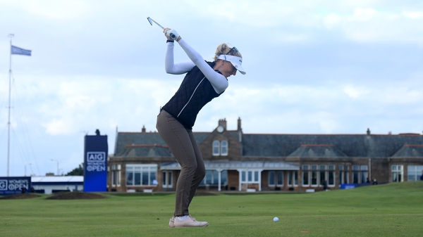 Sophia Popov of Germany plays her second shot on the 18th at Royal Troon