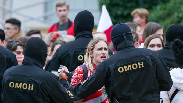 Demonstrators confront police in the Belarusian capital Minsk today as protests continue following election result