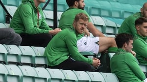 Daryl Horgan in the stands during the match between Hibernian and Aberdeen at Easter Road on 30 August