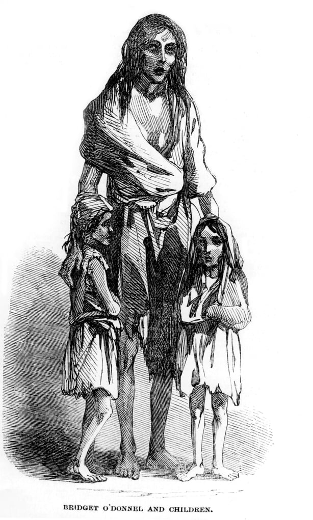 1849 picture of Bridget O'Donnel and her children