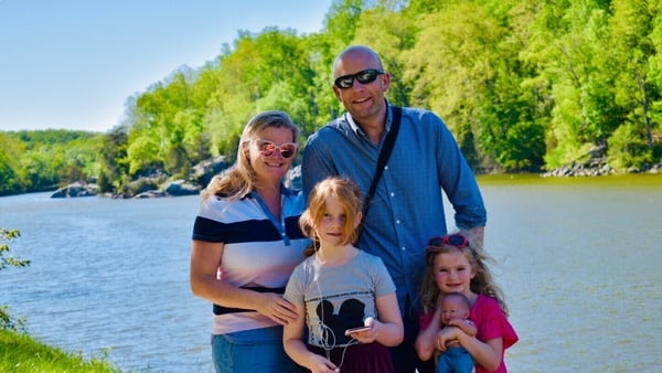 Brian O'Donovan with wife Joanna and daughters Lucy and Erin at Great Falls Park in Maryland, USA