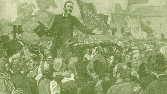 Charles Stewart Parnell addressing anti- rent meeting in Limerick, Ireland, 1879. Irish landlord, nationalist political leader, land reform agitator, and the founder and leader of the Irish Parliamentary Party. 27 June 1846 ? 6 October 1891. (Photo by Cul