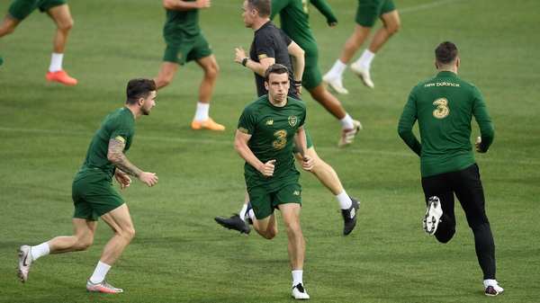 Seamus Coleman on his Ireland colleague train at Vasil Levski National Stadium in Sofia