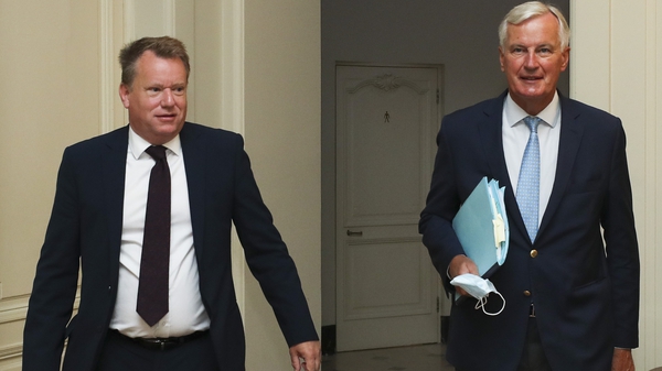 David Frost (L) and Michel Barnier (R) pictured in Brussels in August