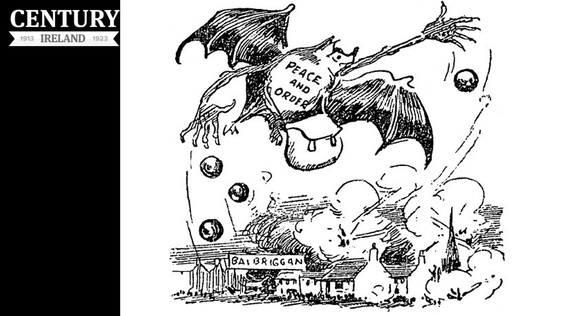 Century Ireland Issue 187 - Cartoon depicting the sack of Balbriggan Photo: Sunday Independent, 26 September 1920