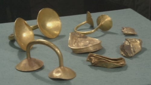 Bronze Age gold on display at the National Museum of Ireland. Photo: RTÉ
