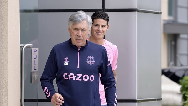 Carlo Ancelotti (L) and James Rodriguez, the highest profile arrival at Goodison Park