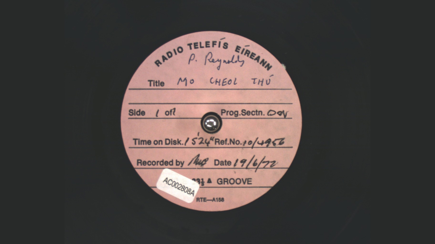 RTÉ Archives Collections Mo Cheol Thú Paddy Reynolds