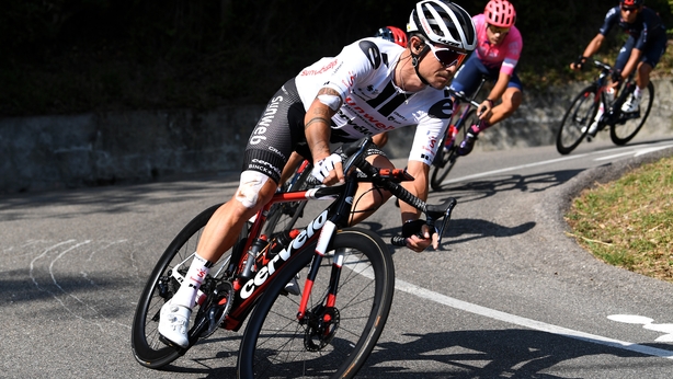 Nicholas Roche negotiates a bend on the 164km stage
