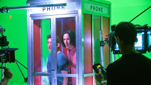 Alex Winter and Reeves on the set of Bill & Ted Face The Music, which is in cinemas now
