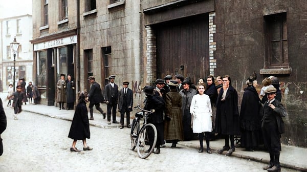 The site of Kevin Barry's arrest. Original image: National Library of Ireland, colourised by Matt Loughrey