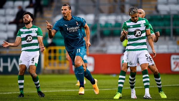 Zlatan Ibrahimovic celebrates his goal at Tallaght Stadium