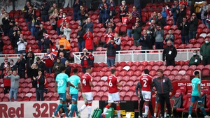 Fans applaud the players as they leave the pitch at the Riverside Stadium