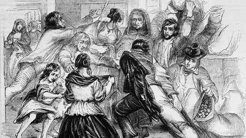 Food rioting in Galway in 1842, one of the many riots that broke out in the 1840s