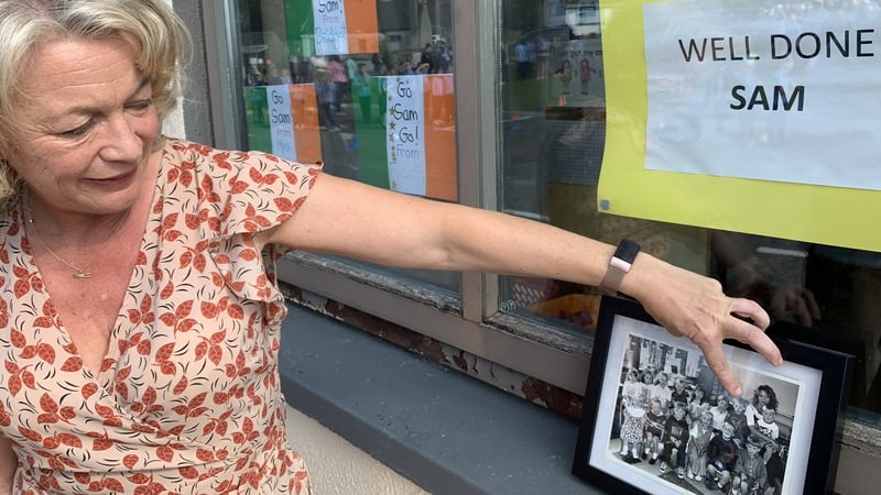 Crehana National School principal Eithne Sheehan points out a photo of Sam Bennett in junior infants