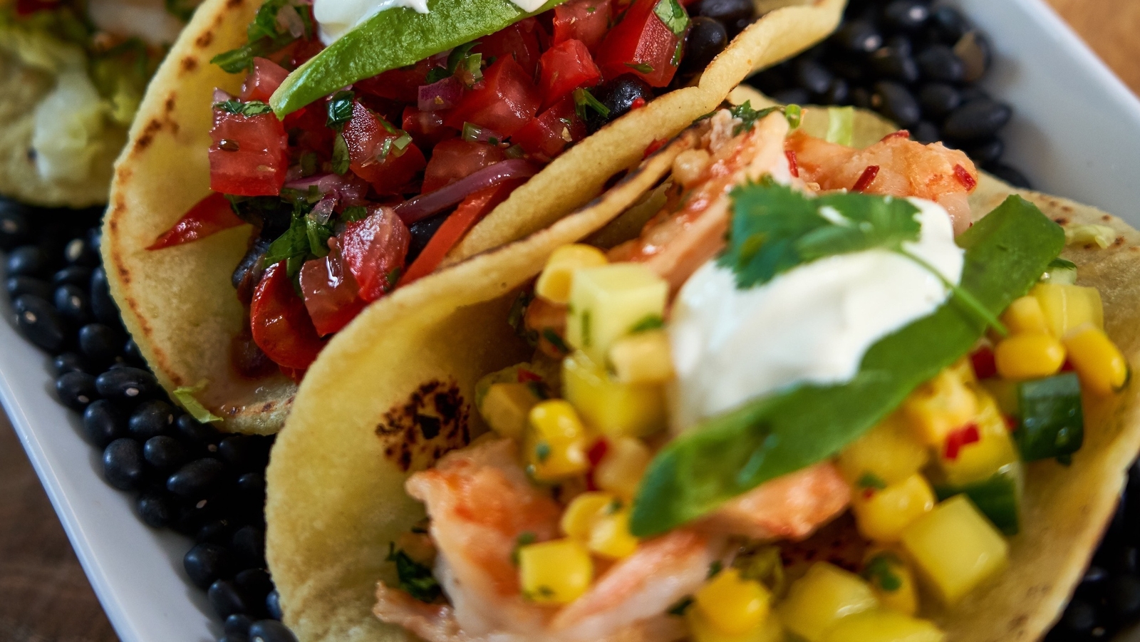 Catherine's Prawn tacos with mango sweetcorn salsa
