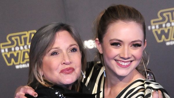 Carrie Fisher and Billie Lourd at the premiere of Star Wars: The Force Awakens in Hollywood in December 2015