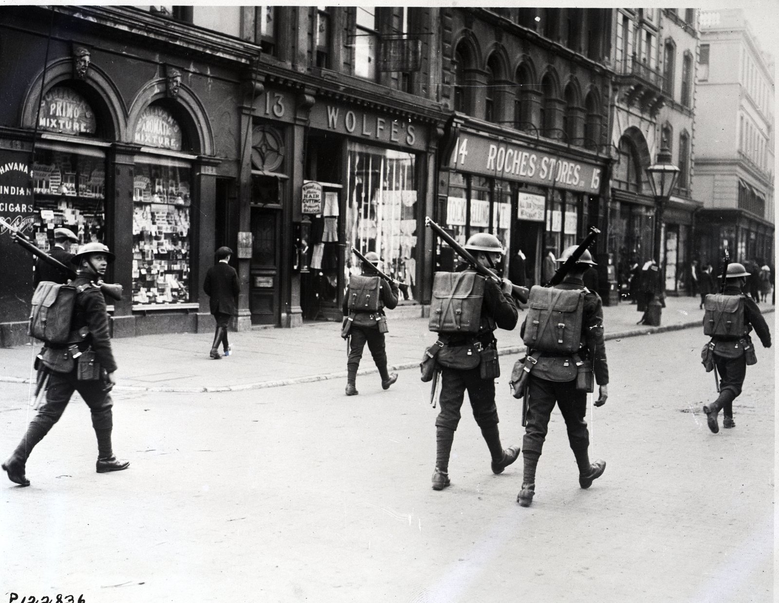 Image - British soldiers patrol the streets of Cork after the declaration of Martial Law. Photo: Getty Images