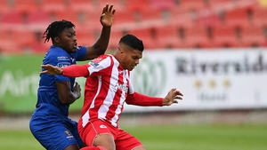Ryan De Vries of Sligo Rovers in action against Waterford's Tunmise Sobowale during the sides' clash in August