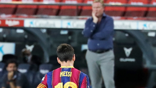 Leo Messi and Ronald Koeman during the Joan Gamper Trophy match between FC Barcelona and Elche CF on 19 September