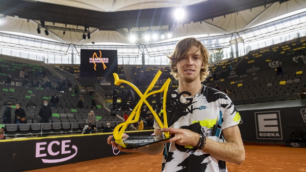 Andrey Rublev of Russia celebrates the victory