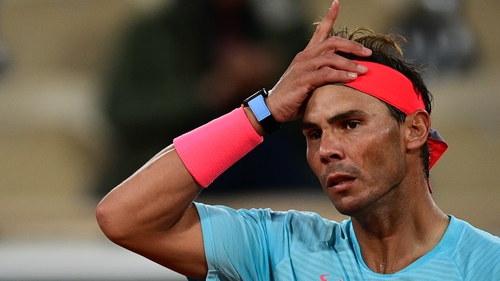 Rafael Nadal reacts as he plays against to Belarus' Egor Gerasimov