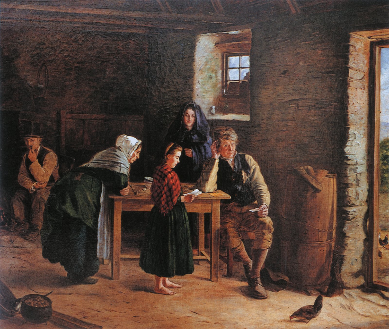 Image - Emigration to America continued to be a part of Irish life, as reflected in James Brenan's painting News from America (1875), oil on canvas. Image courtesy of Crawford Art Gallery, Cork.