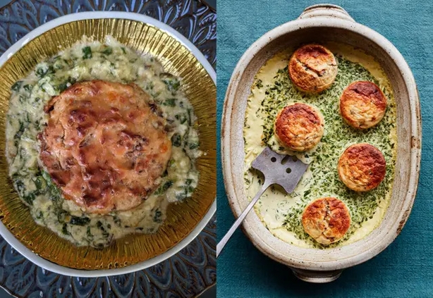 Claire's mushroom souffle (l), and Mary Berry's (r) (Claire Spreadbury/Laura Edwards/PA)