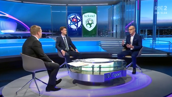 RTÉ Soccer analysts Kenny Cunningham and Alan Cawley with Darragh Maloney