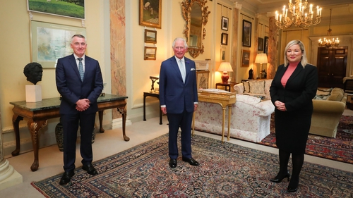 Deputy First Minister Michelle O'Neill and Junior Minister Declan Kearney meet the Prince of Wales at Hillsborough Castle