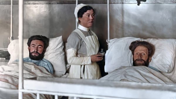 Hunger strikers recovering in Mountjoy, 1920, colourised by Matt Loughrey. Original image courtesy of the Irish Military Archives IE-MA-BMH-CD-208-2-11