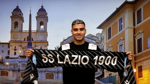 Lazio new signing Andreas Pereira poses as he arrives at Ciampino Airport