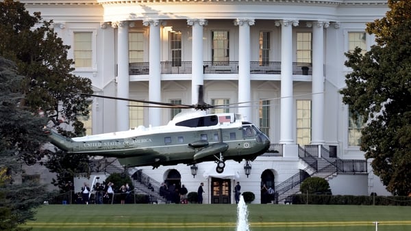 The US president's helicopter, Marine One, takes off from the South Lawn of the White House