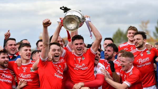 Athy captain David Hyland lifts the Dermot Bourke Cup