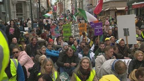 The sit-down protest in Grafton Street yesterday