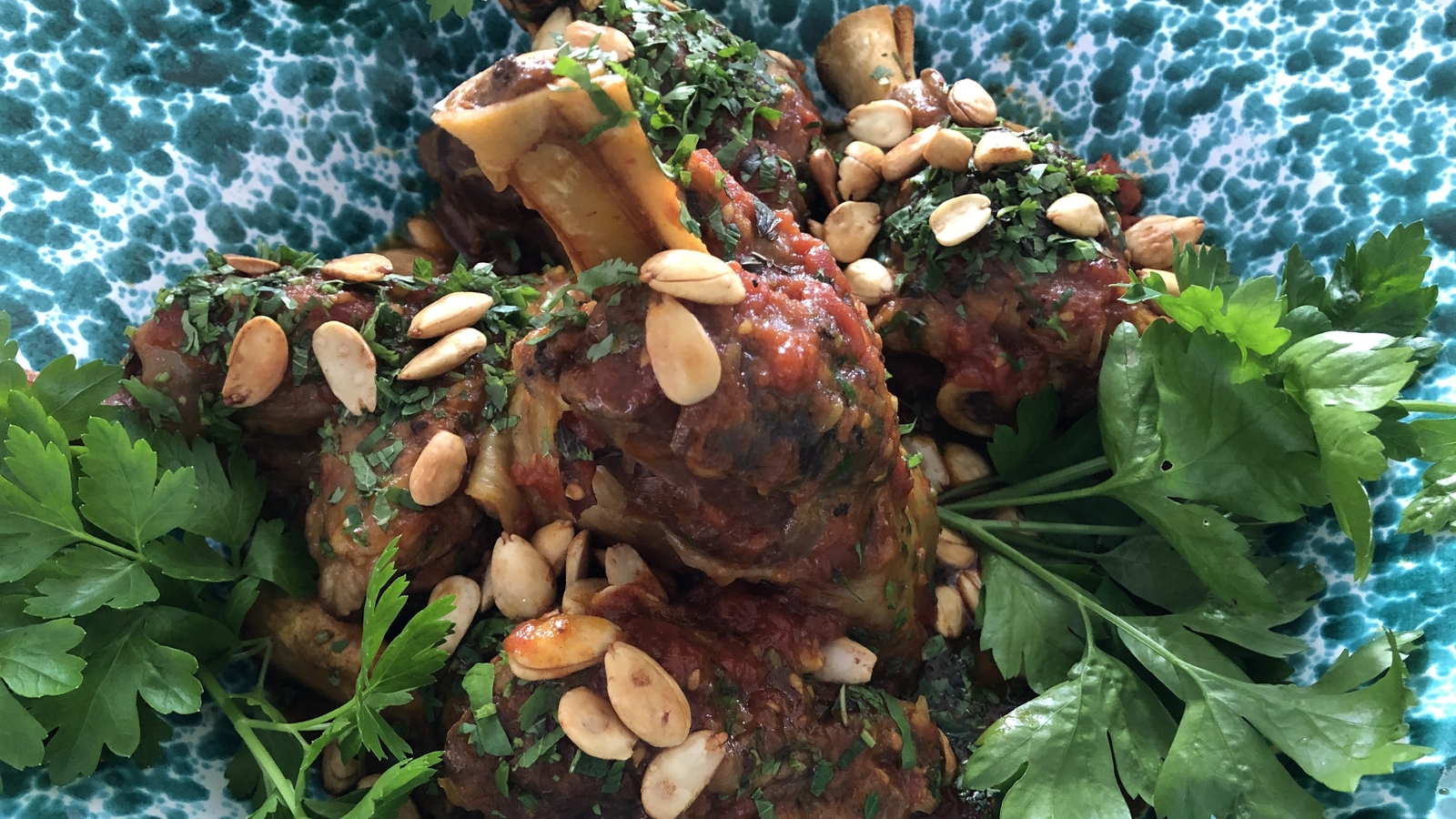 Rorys lamb shanks with tomatoes and almonds